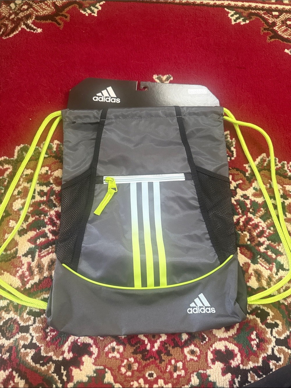 Adidas Gray & Neon Green Drawstring Backpack NWT